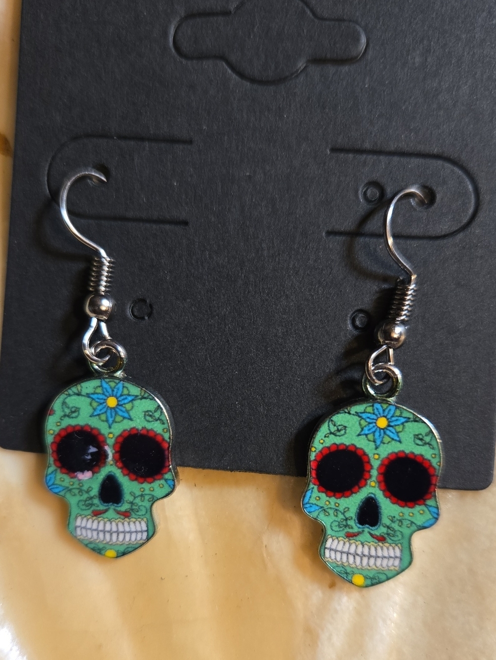 Green Sugar Skull Dangle Earrings - Women Jewelry